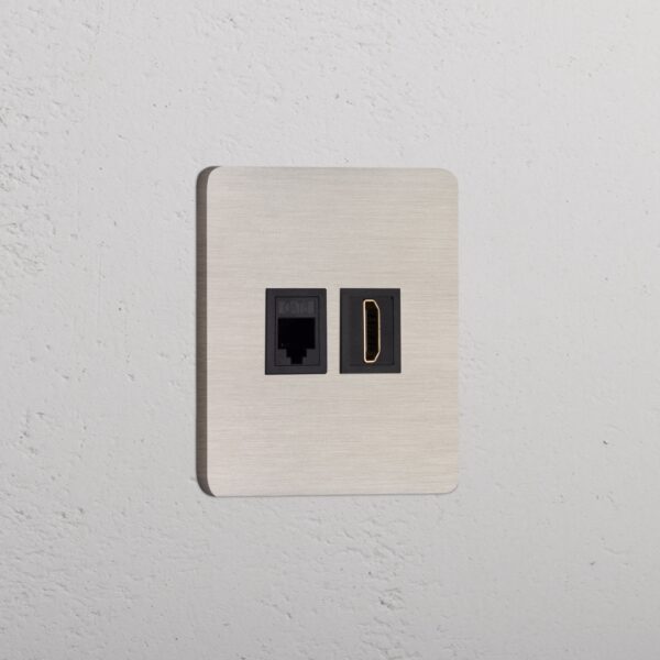 Grove Gniazdo RJ45 i HDMI w pojedynczej ramce – Satynowy nikiel, Czarny