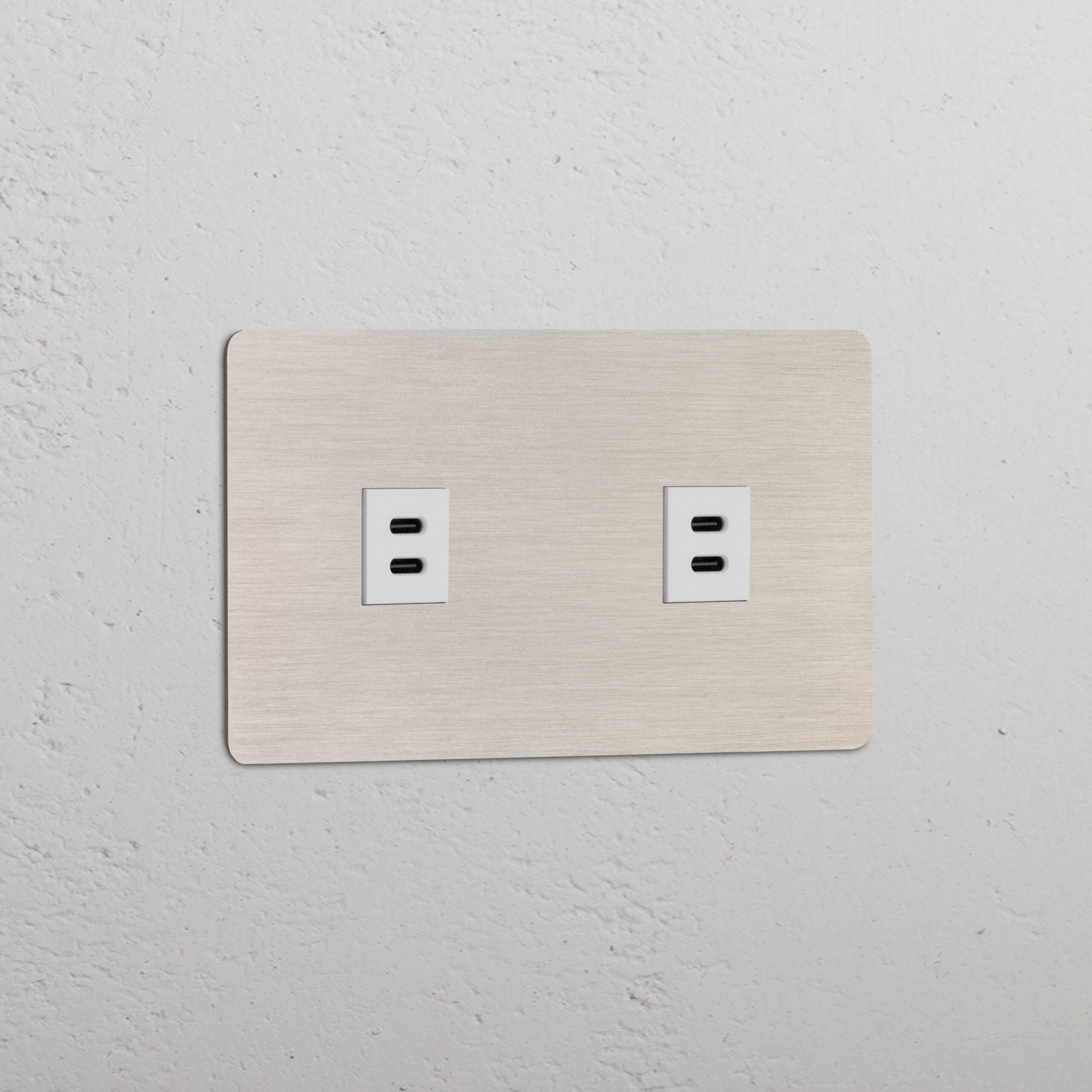 Kew Gniazdo USB-C 30 W x 2 w podwójnej ramce – Satynowy nikiel, Biały