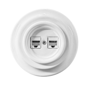 Ceramiczne podtynkowe gniazdo 2 x RJ45 białe, cat.6