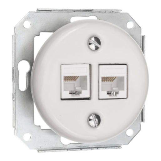 Ceramiczne podtynkowe gniazdo 2 x RJ45 białe, cat.5