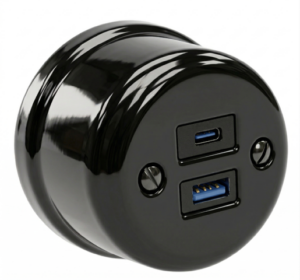 Antica ceramiczne natynkowe gniazdo USB+USB-C czarne