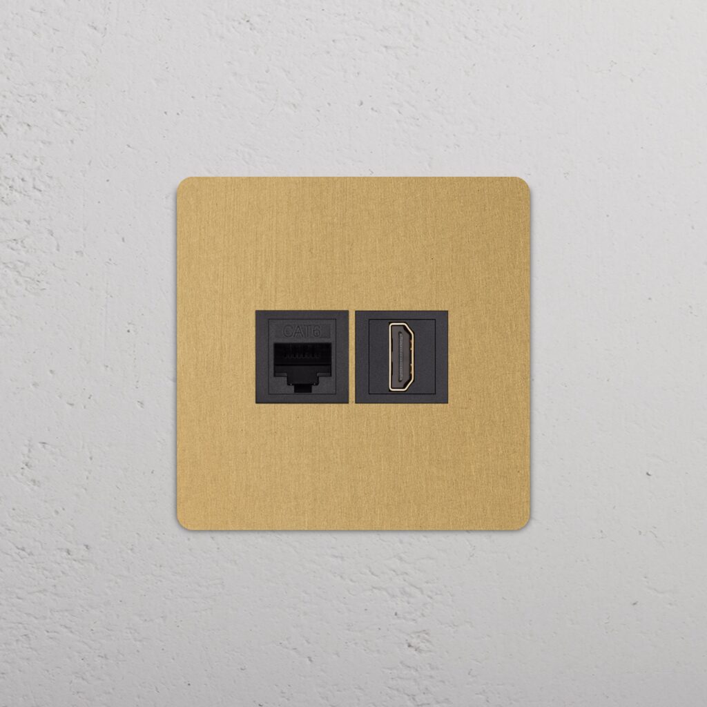 Grove Gniazdo RJ45 i HDMI w pojedynczej ramce – Antyczny mosiądz, Czarny