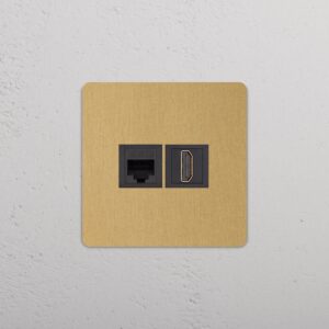 Grove Gniazdo RJ45 i HDMI w pojedynczej ramce – Antyczny mosiądz, Czarny
