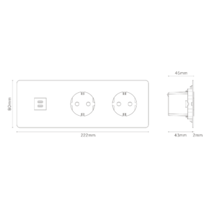 Kew Gniazdo USB-C 30 W i Schuko/Bipasso x 2 w potrójnej ramce – Do malowania, Biały