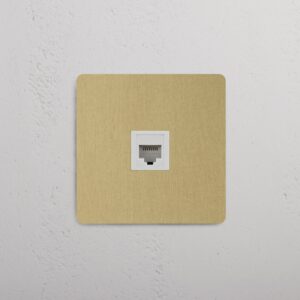 Kew Gniazdo RJ45 w pojedynczej ramce – Antyczny mosiądz, Biały