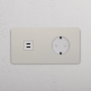 Grove Gniazdo USB-C 30 W i Schuko typu F x 2 w podwójnej ramce – Polerowany nikiel, Biały