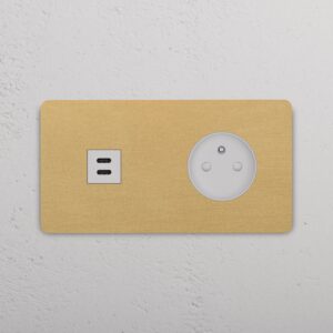 Grove Gniazdo USB-C 30 W i francusko/belgijskie typu E w podwójnej ramce – Antyczny mosiądz, Biały