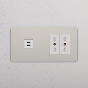 Grove Gniazdo USB-C 30 W i Bipasso x 2 w podwójnej ramce – Polerowany nikiel, Biały