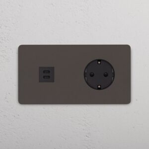 Grove Gniazdo USB-C 30 W i Schuko typu F x 2 w podwójnej ramce – Brąz, Czarny