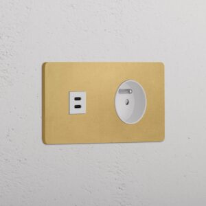 Grove Gniazdo USB-C 30 W i francusko/belgijskie typu E w podwójnej ramce – Antyczny mosiądz, Biały