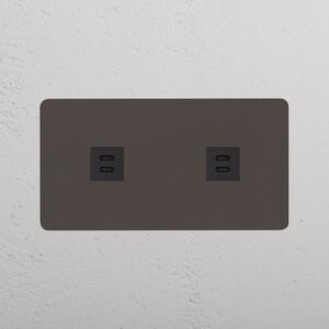 Kew Gniazdo USB-C 30 W x 2 w podwójnej ramce – Brąz, Czarny