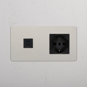 Kew Gniazdo USB-C 30 W i Schuko/Bipasso w podwójnej ramce – Polerowany nikiel, Czarny
