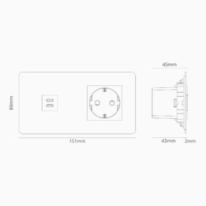 Kew Gniazdo USB-C 30 W i Schuko typu F x 2 w podwójnej ramce – Do malowania, Biały