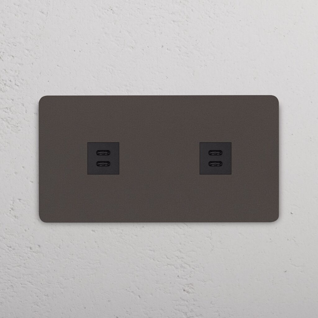 Grove Gniazdo USB-C 30 W x 2 w podwójnej ramce – Brąz, Czarny