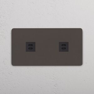 Grove Gniazdo USB-C 30 W x 2 w podwójnej ramce – Brąz, Czarny