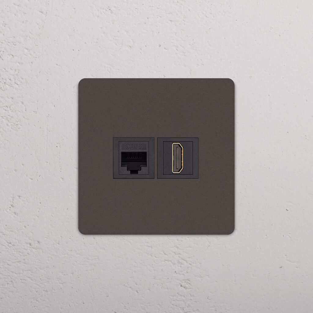 Grove Gniazdo RJ45 i HDMI w pojedynczej ramce – Brąz, Czarny