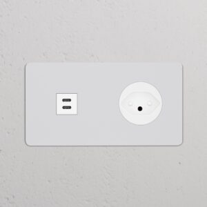 Kew Gniazdo USB-C 30W i szwajcarskie typu J w podwójnej ramce – Do malowania, Biały
