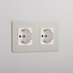 Kew Gniazdo Schuko/Bipasso x 2 w podwójnej ramce – Polerowany nikiel, Biały