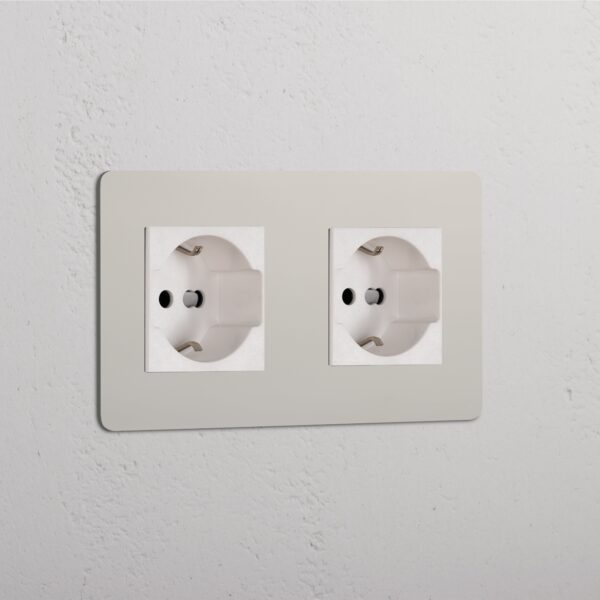 Kew Gniazdo Schuko/Bipasso x 2 w podwójnej ramce – Polerowany nikiel, Biały