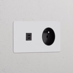 Kew Gniazdo USB-C 30 W i francusko/belgijskie typu E w podwójnej ramce – Do malowania, Czarny