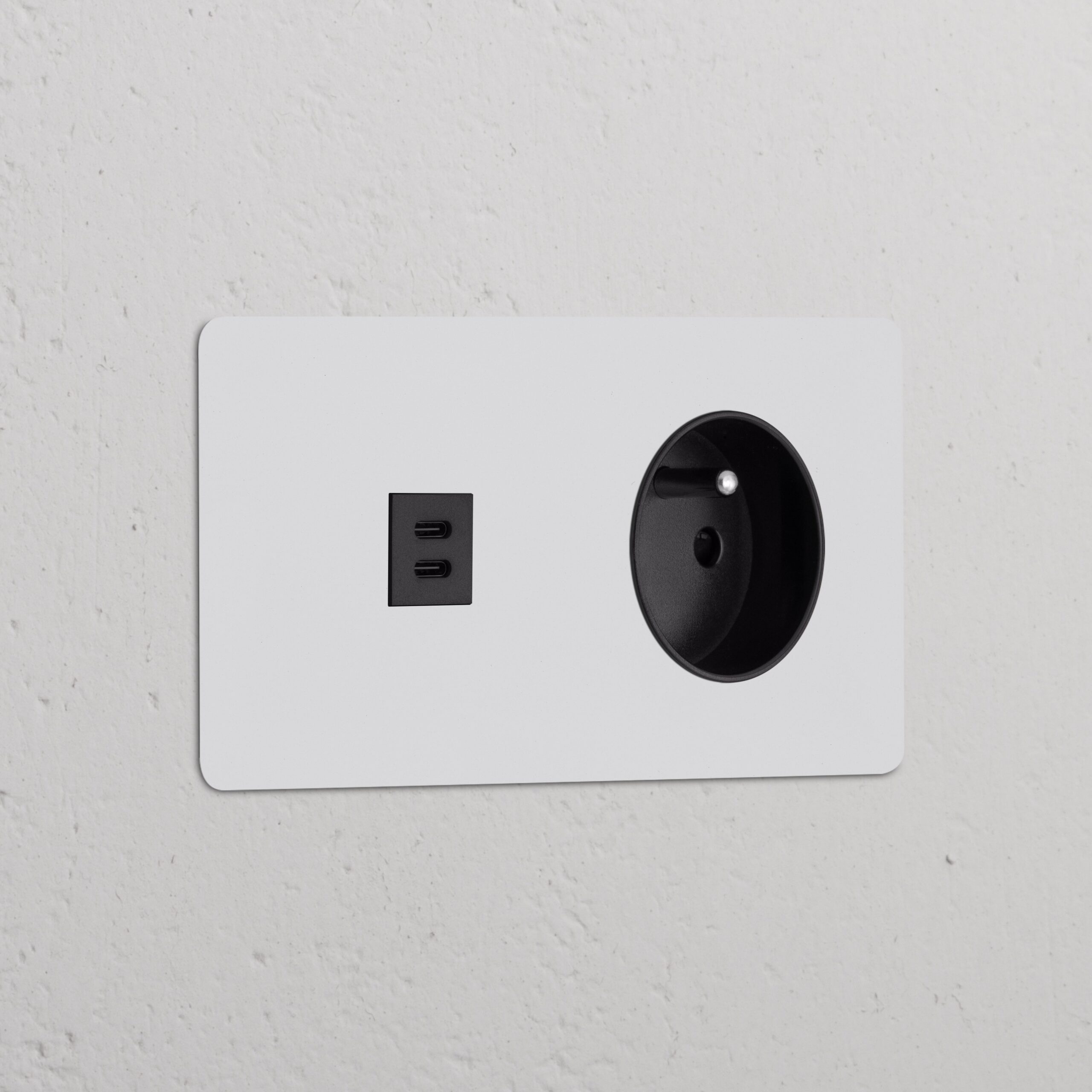 Kew Gniazdo USB-C 30 W i francusko/belgijskie typu E w podwójnej ramce – Do malowania, Czarny