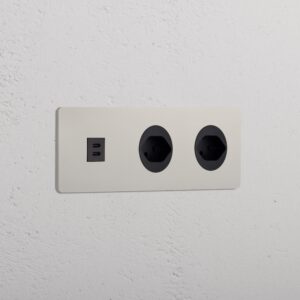 Grove Gniazdo USB-C 30W i szwajcarskie typu J x 2 w potrójnej ramce – Polerowany nikiel, Czarny