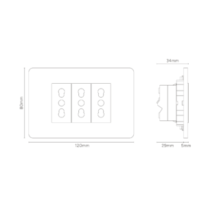 Grove 3-Module 3x Bipasso Socket – Satynowy nikiel, Czarny