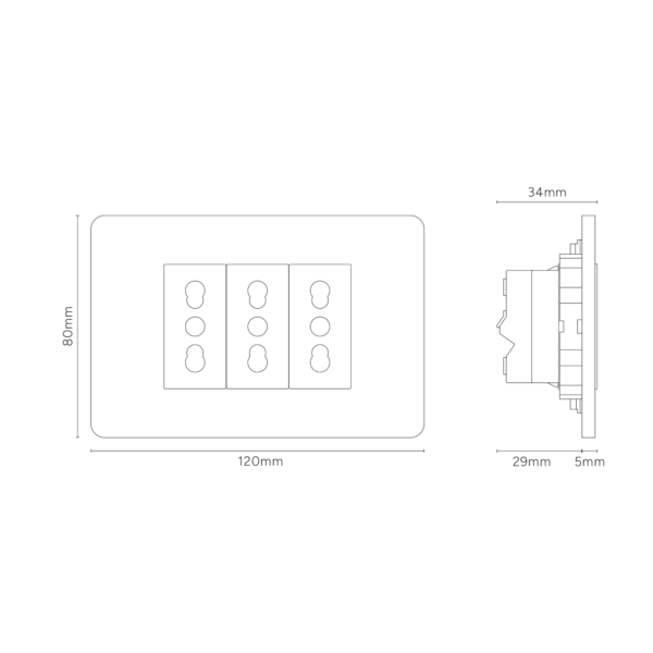 Grove 3-Module 3x Bipasso Socket – Satynowy nikiel, Czarny