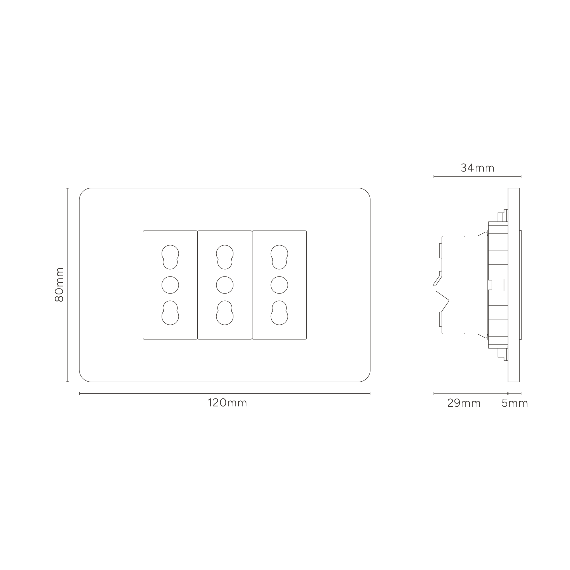Grove 3-Module 3x Bipasso Socket – Satynowy nikiel, Czarny