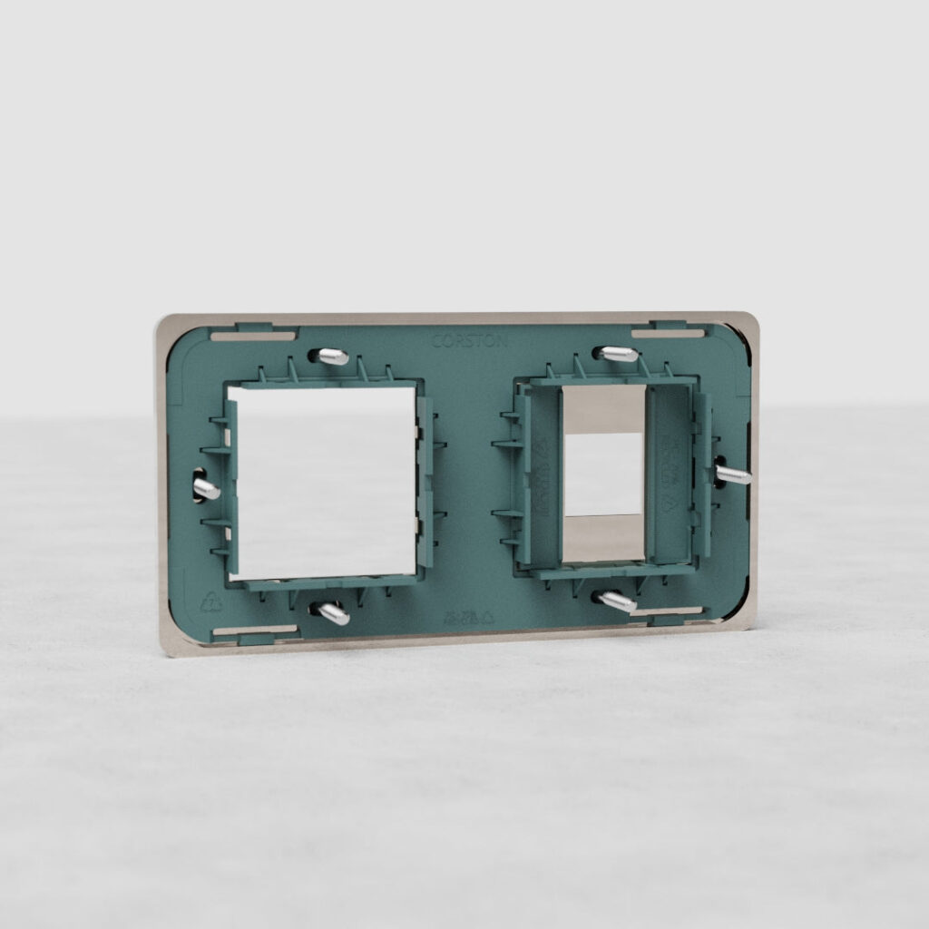 Grove Podwójna ramka modułowa na 1 x 45 mm moduł oraz 1 x keystone – Polerowany nikiel