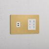 Grove Gniazdo USB-C 30 W i Bipasso x 2 w podwójnej ramce – Antyczny mosiądz, Biały