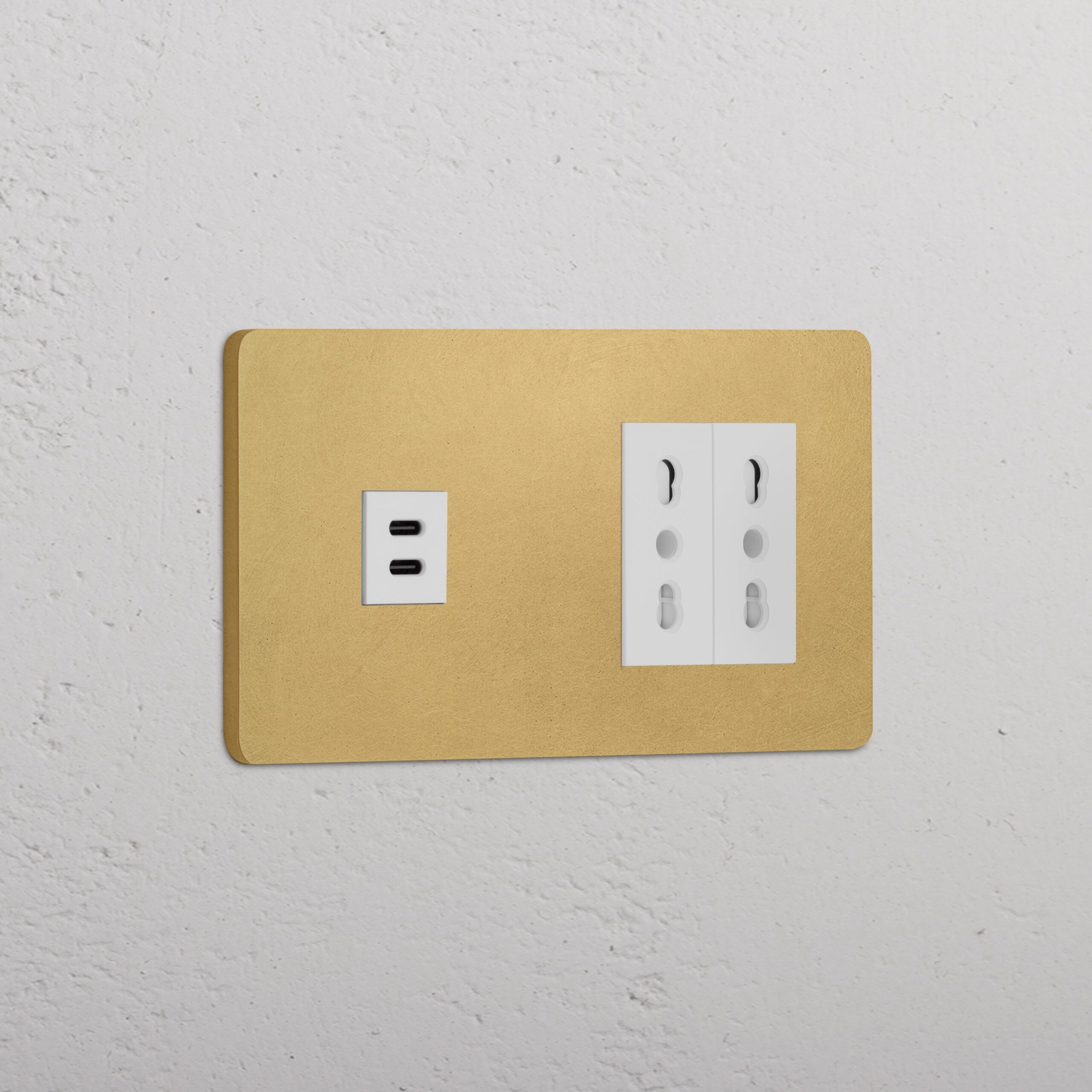 Grove Gniazdo USB-C 30 W i Bipasso x 2 w podwójnej ramce – Antyczny mosiądz, Biały