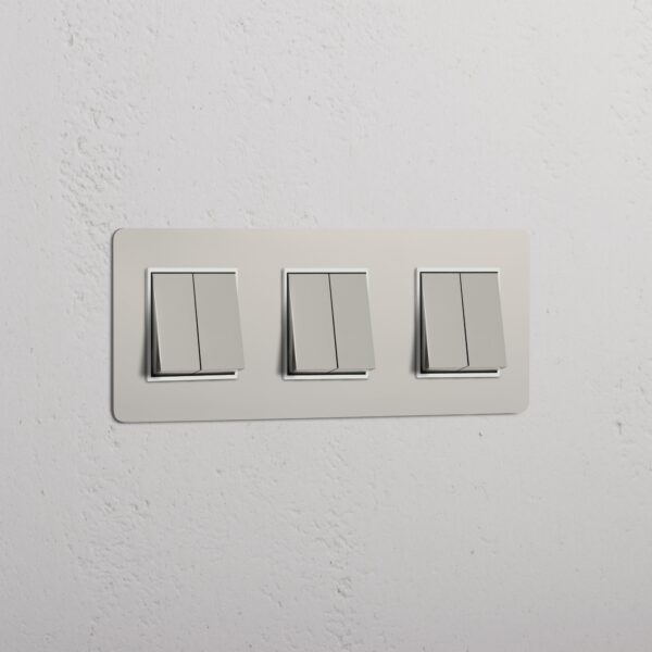 Kew Włącznik klawiszowy x 6 w potrójnej ramce – Polerowany nikiel, Biały