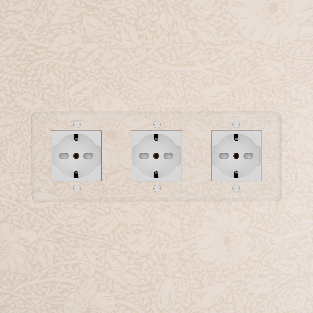 Kew Gniazdo Schuko/Bipasso x 3 w potrójnej ramce – Przezroczysty, Biały