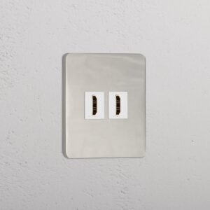 Grove Gniazdo HDMI x 2 w pojedynczej ramce – Polerowany nikiel, Biały