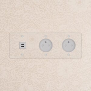 Kew Gniazdo USB-C 30 W i francusko/belgijskie typu E x 2 w potrójnej ramce – Przezroczysty, Biały