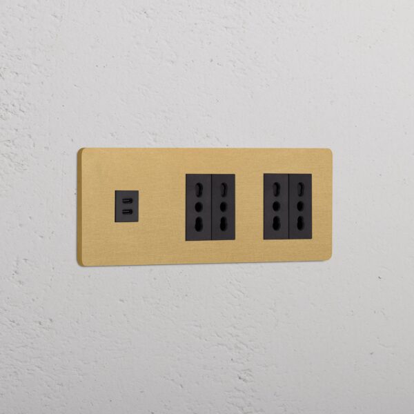 Grove Gniazdo USB-C 30 W i Bipasso x 4 w potrójnej ramce – Antyczny mosiądz, Czarny