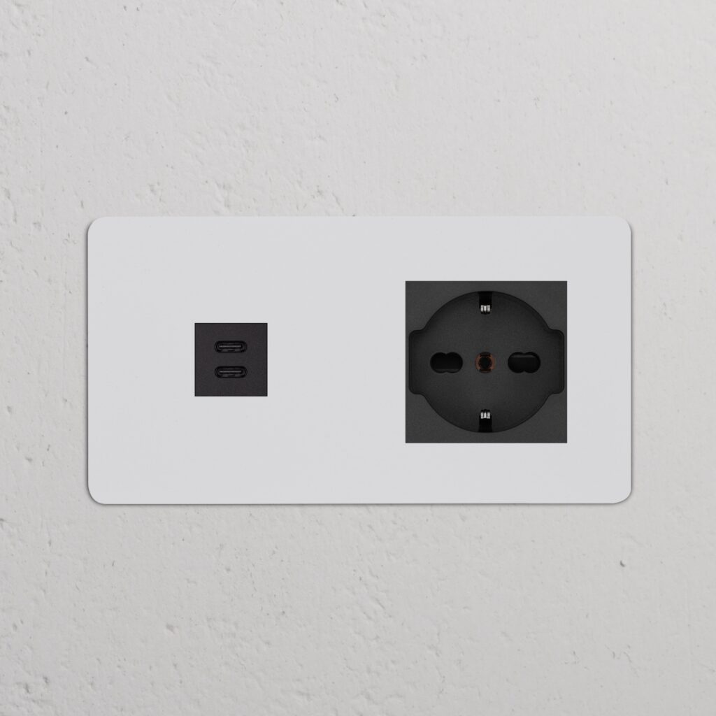 Kew Gniazdo USB-C 30 W i Schuko/Bipasso w podwójnej ramce – Do malowania, Czarny