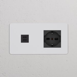 Kew Gniazdo USB-C 30 W i Schuko/Bipasso w podwójnej ramce – Do malowania, Czarny