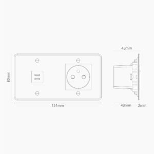 Kew Gniazdo USB-C 30 W i francusko/belgijskie typu E w podwójnej ramce – Przezroczysty, Czarny