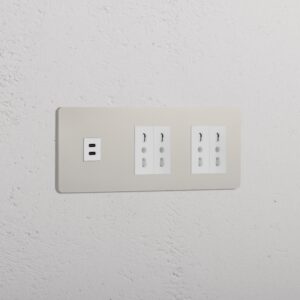 Grove Gniazdo USB-C 30 W i Bipasso x 4 w potrójnej ramce – Polerowany nikiel, Biały