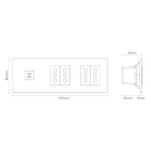 Grove Gniazdo USB-C 30 W i Bipasso x 4 w potrójnej ramce – Brąz, Czarny