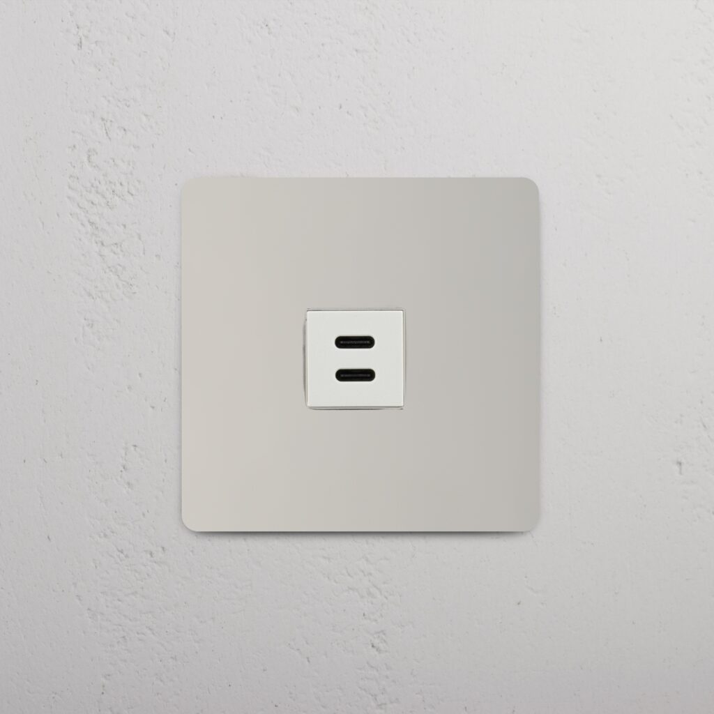 Kew Gniazdo USB-C 30 W w pojedynczej ramce – Polerowany nikiel, Biały