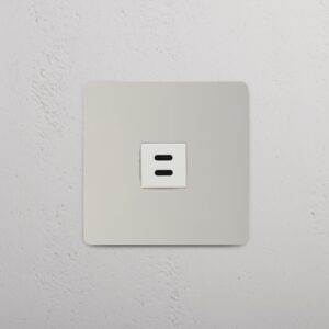 Kew Gniazdo USB-C 30 W w pojedynczej ramce – Polerowany nikiel, Biały
