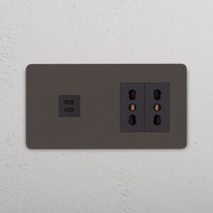 Grove Gniazdo USB-C 30 W i Bipasso x 2 w podwójnej ramce – Brąz, Czarny