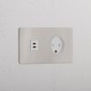 Grove Gniazdo USB-C 30 W i duńskie typu K w podwójnej ramce – Polerowany nikiel, Biały