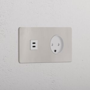 Grove Gniazdo USB-C 30 W i duńskie typu K w podwójnej ramce – Polerowany nikiel, Biały