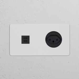 Kew Gniazdo USB-C 30W i szwajcarskie typu J w podwójnej ramce – Do malowania, Czarny