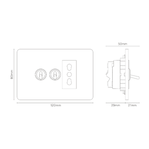 Grove IT Grove 3-Module 2x Toggle Switch & Bipasso Socket – Paintable Satin Nickel Black