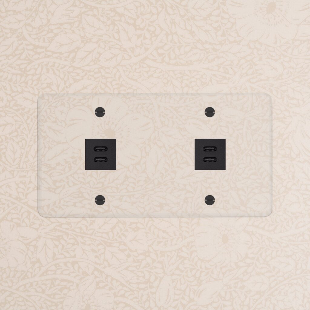 Kew Gniazdo USB-C 30 W x 2 w podwójnej ramce – Przezroczysty, Czarny